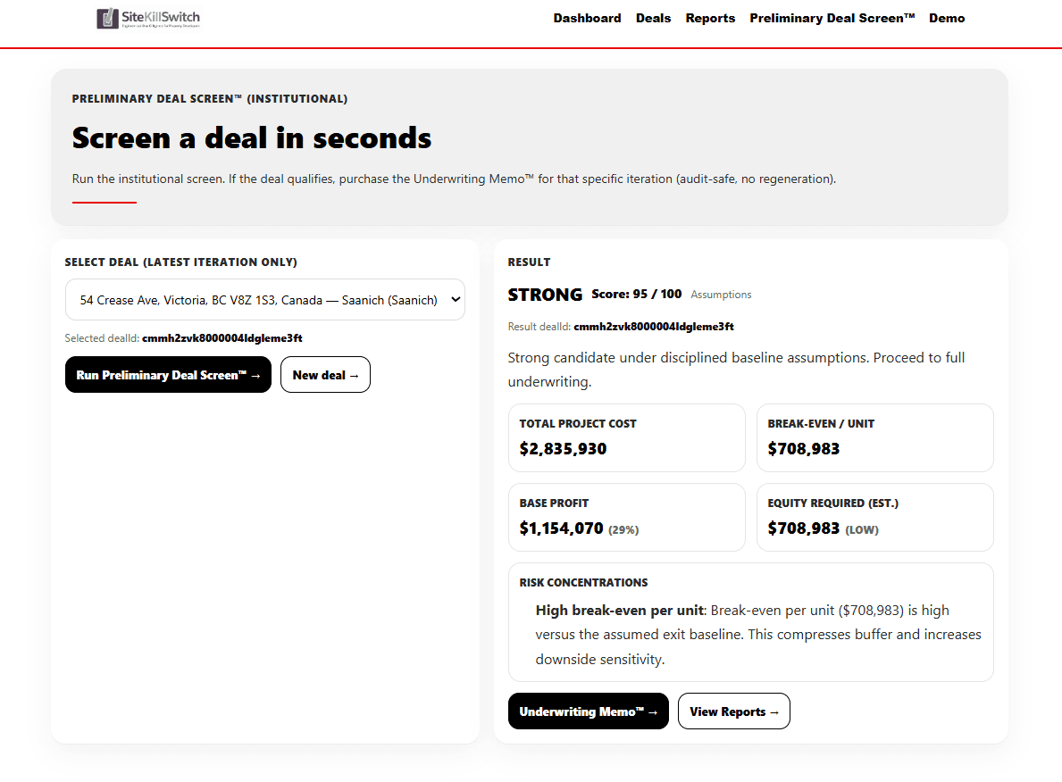 Preset demo preliminary screen